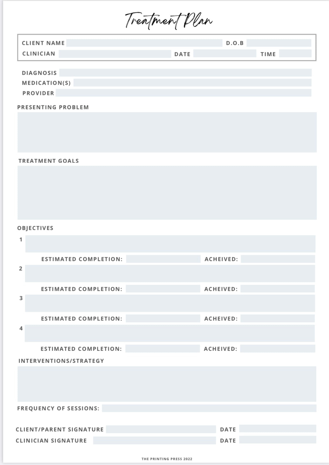 FREE DOCUMENT -TREATMENT PLAN for practitioners . EDIT THEM ACCORDINGLY