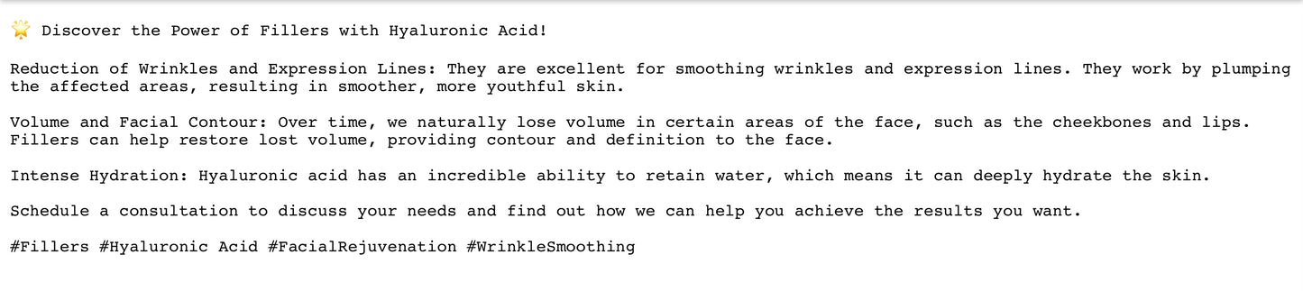 FREE DOCUMENT -WRITTEN DESCRIPTIONS OF TREATMENTS , INCUDING HASHTAGS .EDIT THEM ACCORDINGLY