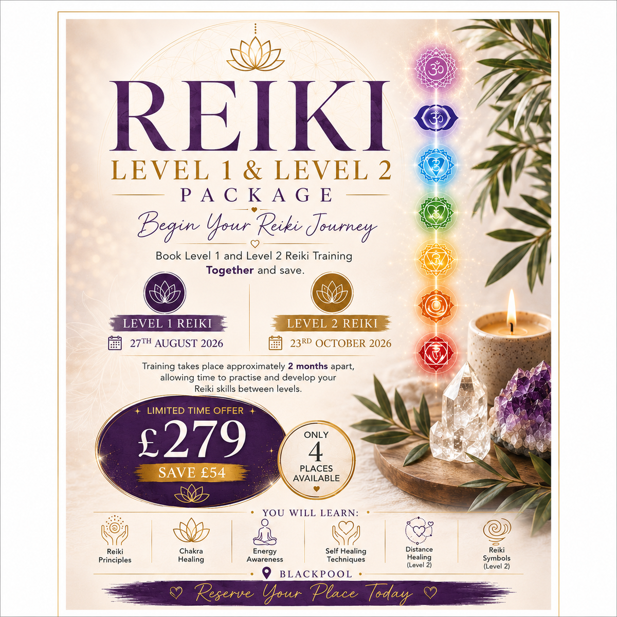 Reiki Level 1 & Level 2 Training Course Package Reiki Training Blackpool