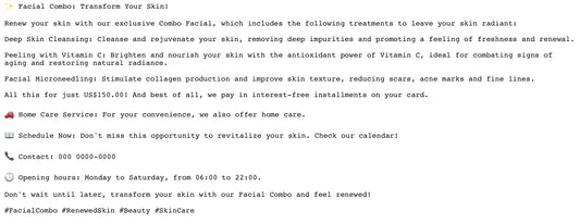 FREE DOCUMENT -WRITTEN DESCRIPTIONS OF TREATMENTS , INCUDING HASHTAGS .EDIT THEM ACCORDINGLY