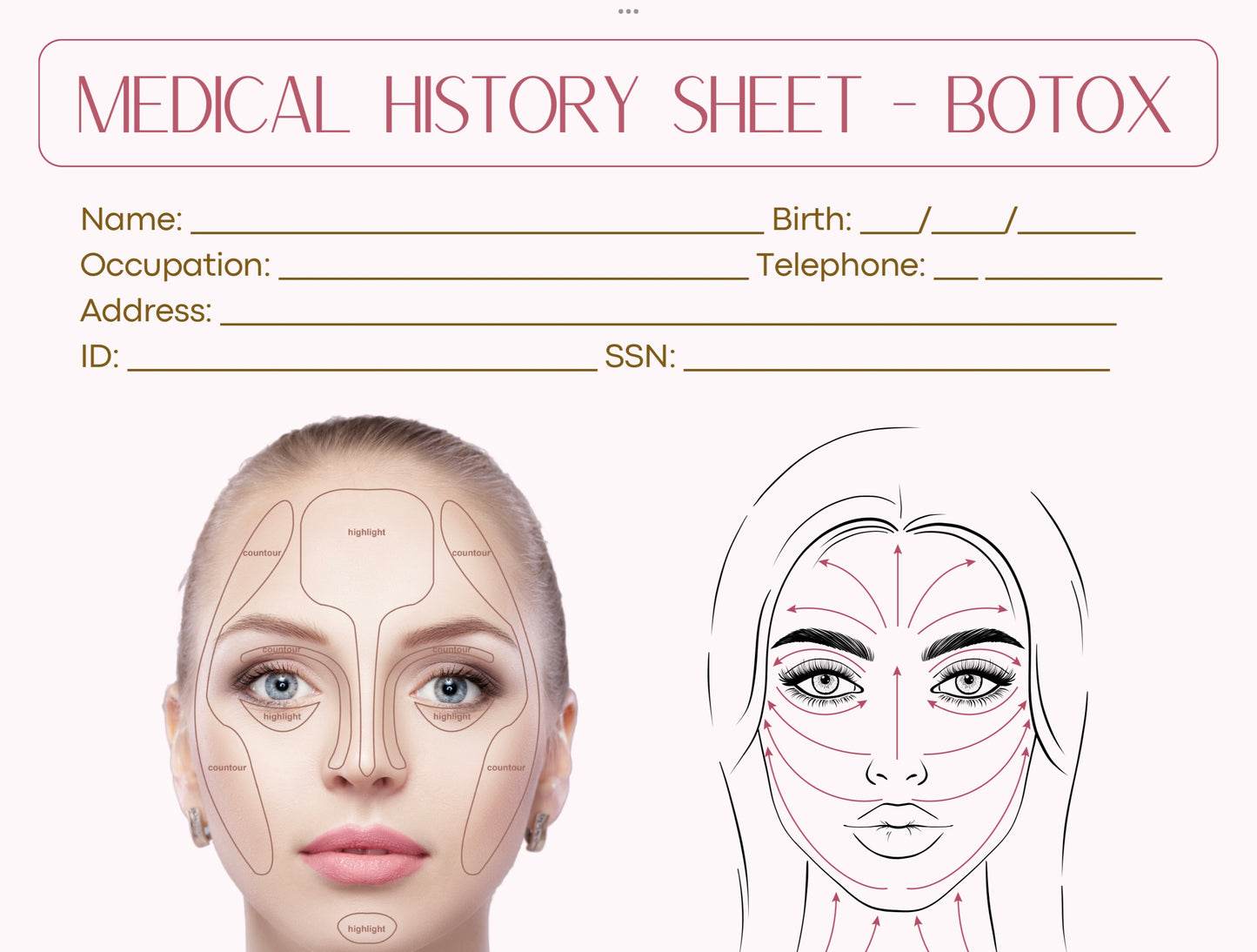 FREE DOCUMENT -ANTI-WRINKLE MEDICAL HISTORY SHEET. EDIT THEM ACCORDINGLY