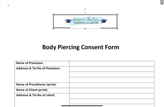 FREE DOCUMENT. BODY PIERCING CONSENT  FORM .EDIT THEM ACCORDINGLY