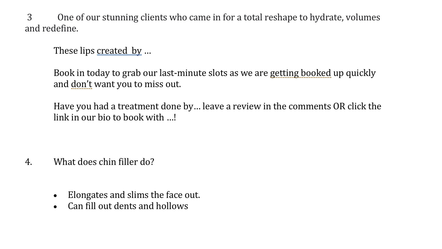 FREE DOCUMENT INCLUDING 50 X CAPTIONS FOR AESTHETICS PRACTITIONERS . EDIT THEM ACCORDINGLY
