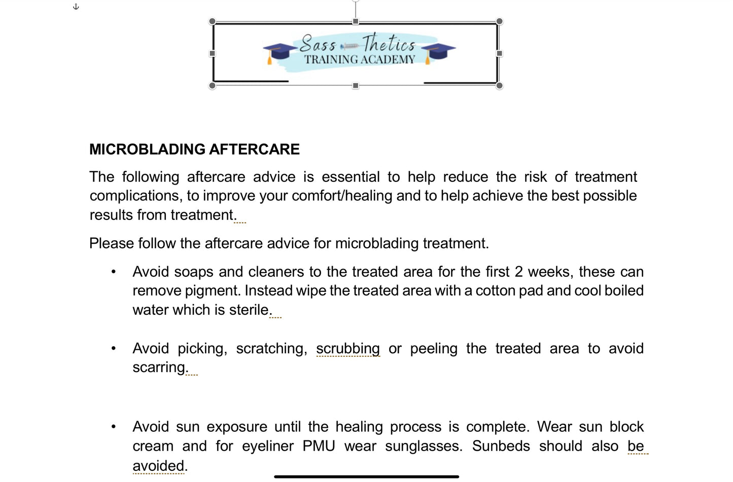 FREE DOCUMENT. MICROBLADING AFTER CARE FORM .EDIT THEM ACCORDINGLY