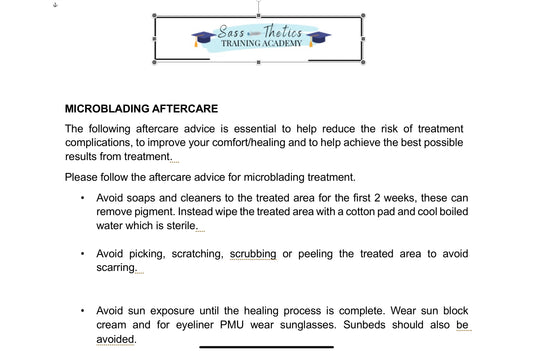 FREE DOCUMENT. MICROBLADING AFTER CARE FORM .EDIT THEM ACCORDINGLY