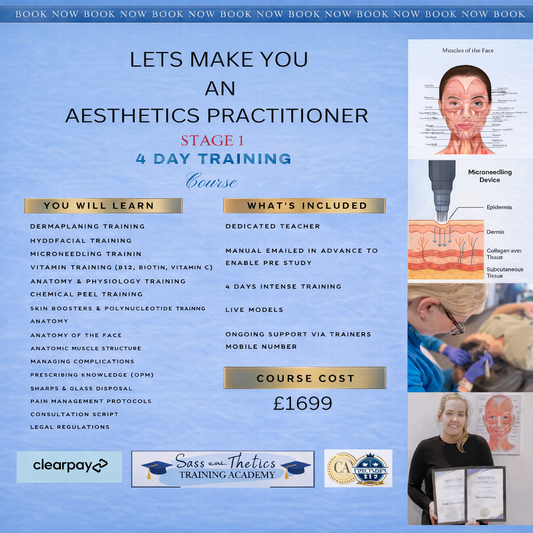 Let’s  make you an Aesthetics Practitioner-Stage 1.💉Total cost £1699💉Pay 50% now and 50% on the day . 17th, 18th 24th, 25th April 2026