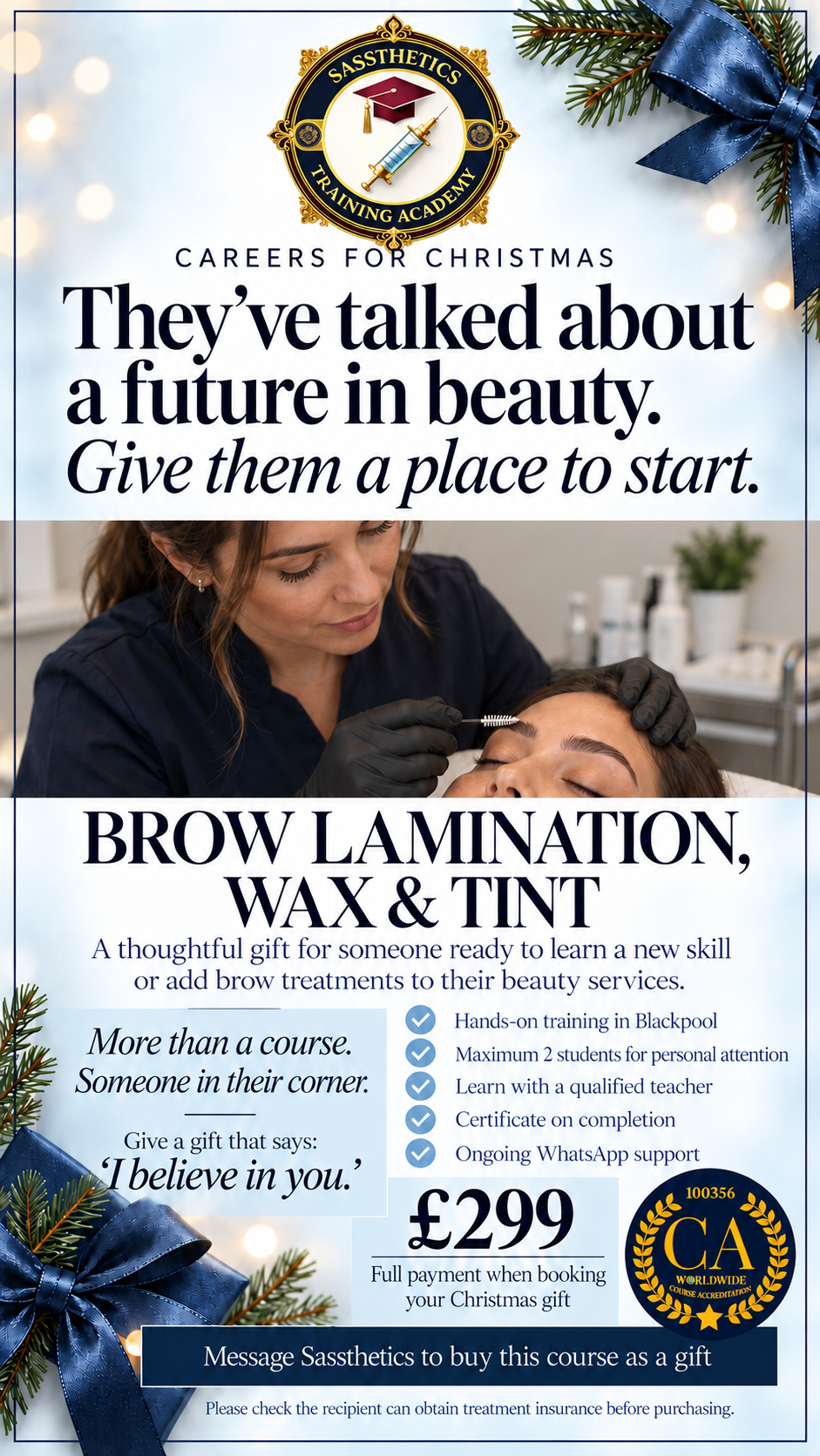 Career for Christmas Voucher -Brow Wax n Tint Training Course.